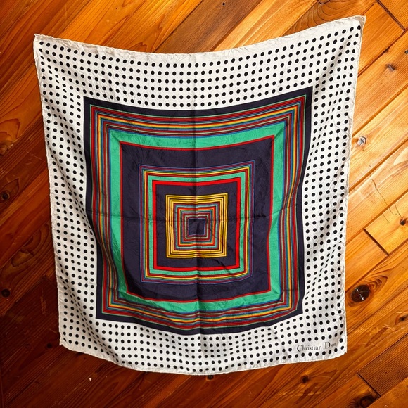 Vintage Dior Polka Dot and Striped Accent Scarf - Picture 4 of 5